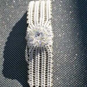 Hand Beaded Swarovski Crystal "Snow Queen" Super Duo Bead Elite Cuff Bracelet